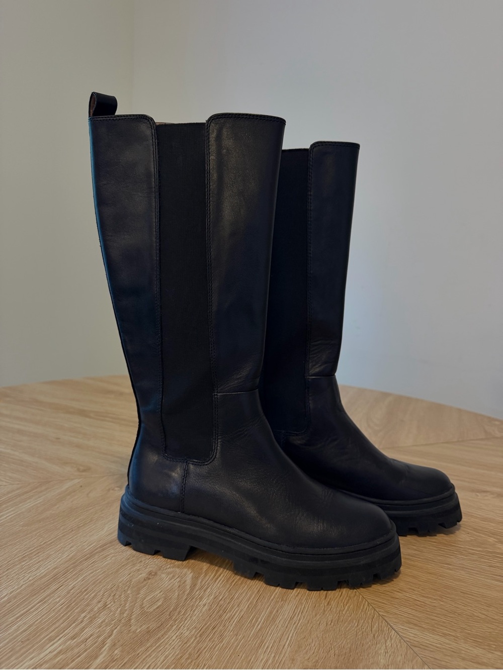 Madewell Black Knee-High Chunky Platform Leather Boots